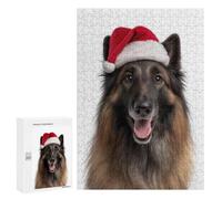 Puzzle pour Adolescents 300 PCS Pièces De Puzzle Belgian Tervuren Dog with Santa Hat Puzzles pour Adolescents - Décoration Murale - Cadeaux pour Femmes, Amis Et Famille 300 PCS