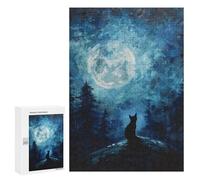 Puzzle pour Adolescents 300 PCS Pièces De Puzzle Black Cat Under Full Moon Puzzles pour Adolescents - Décoration Murale - Cadeaux pour Femmes, Amis Et Famille 300 PCS