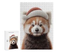 Puzzle pour Adolescents 300 PCS Pièces De Puzzle Christmas Red Panda with Santa Hat Puzzles pour Adolescents - Décoration Murale - Cadeaux pour Femmes, Amis Et Famille 300 PCS