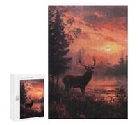 Puzzle pour Adolescents 300 PCS Pièces De Puzzle Deer in Forest at Sunset Puzzles pour Adolescents - Décoration Murale - Cadeaux pour Femmes, Amis Et Famille 300 PCS