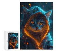 Puzzle pour Adolescents 300 PCS Pièces De Puzzle Grey Cat Glowing at Night Puzzles pour Adolescents - Décoration Murale - Cadeaux pour Femmes, Amis Et Famille 300 PCS
