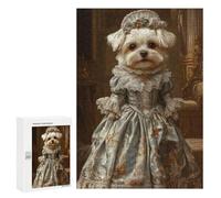 Puzzle pour Adolescents 300 PCS Pièces De Puzzle Maltese Dog in Floral Blue Elegance Victorian Pet Portrait Decor Puzzles pour Adolescents - Décoration Murale - Cadeaux pour Femmes, Amis Et Famille 3