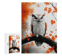Puzzle pour Adolescents 300 PCS Pièces De Puzzle Owl Perched on Branch with Orange Leaves Puzzles pour Adultes, Jeu Familial Anti-Stress, Défi À Relever 300 PCS