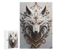 Puzzle pour Adolescents 300 PCS Pièces De Puzzle White and Gold Wolf Head Ornament Puzzles pour Adultes, Jeu Familial Anti-Stress, Défi À Relever 300 PCS