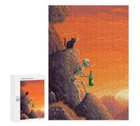 Puzzle pour Adolescents 300 PCS Pixel Art Skeleton and Cat Puzzles pour Adultes - Décoration Murale - Idée pour Passer Le Temps À La Maison - Anniversaire, Noël 300 PCS