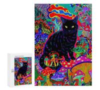 Puzzle pour Adolescents 300 PCS Psychedelic Mushroom Cat Art Print-1 Puzzles pour Adultes - Jeu Éducatif Anti-Stress Et Défi Unique 300 PCS