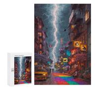 Puzzle pour Adolescents 300 PCS Rainbow Cityscape with Lightning Strike Puzzle pour Adultes - Jouet À Monter Soi-même - Défi Difficile - Cadeaux De Noël Et d'anniversaire 300 PCS