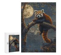 Puzzle pour Adolescents 300 PCS Red Panda Moon Tree Night Puzzles pour Adultes Jeux De Bricolage Analyse Et Logique Jeu Stimulant Cadeaux 300 PCS