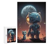 Puzzle pour Adolescents 300 PCS Robotic Cat Companion Under The Moonlight Puzzles pour Adolescents - Jouets Anti-Stress - Améliore La Mémoire - Idéal comme Cadeau 300 PCS