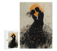 Puzzle pour Adolescents 300 PCS Romantic Silhouette with Golden Glow and Wildflowers Jeux De Puzzle en Famille pour S'amuser en Famille Cadeaux d'anniversaire Et Cadeaux Uniques 300 PCS