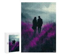 Puzzle pour Adolescents 300 PCS Romantic Walk Through Lavender Purple Fields in Charcoal Style Puzzles pour Adultes Jeux De Famille Cadeau d'anniversaire Activités Amusantes À La Maison, 300 PCS