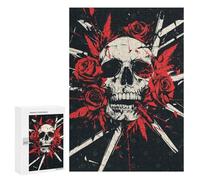 Puzzle pour Adolescents 300 PCS Skull with Roses Puzzle pour Adultes - Jeu Manuel - Décoration Murale - Difficile Et Stimulant 300 PCS