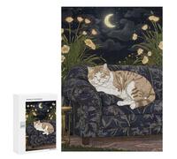 Puzzle pour Adolescents 300 PCS Sleeping Cat Under Moonlight Jeux De Puzzle en Famille pour S'amuser en Famille Cadeaux d'anniversaire Et Cadeaux Uniques 300 PCS