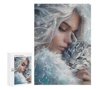 Puzzle pour Adolescents 300 PCS Snowflake Serenity White Tiger Cub Puzzles pour Adultes - Jeu Éducatif Anti-Stress Et Défi Unique 300 PCS