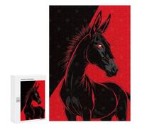 Puzzle pour Adolescents 300 PCS Stylized Black Donkey with Red Background Puzzles pour Adolescents - Jouets Anti-Stress - Améliore La Mémoire - Idéal comme Cadeau 300 PCS