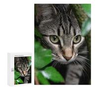 Puzzle pour Adolescents 300 PCS Tabby Cat Peeking Through Greenery Puzzle pour Adultes Jeux Relaxants, Amusants Et Humoristiques Cadeaux d'anniversaire Uniques 300 PCS