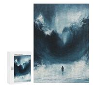 Puzzle pour Adolescents 300 PCS Thalassophobia Man Facing Giant Wave Painting Puzzles pour Adultes Jeux De Famille Cadeau d'anniversaire Activités Amusantes À La Maison, 300 PCS