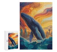 Puzzle pour Adolescents 300 PCS Whale Leaping Cityscape Jeux De Puzzle en Famille pour S'amuser en Famille Cadeaux d'anniversaire Et Cadeaux Uniques 300 PCS