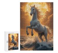 Puzzle pour Adolescents 300 PCS White Horse Rearing in Ocean Waves Puzzle pour Adultes - Jeu Manuel - Décoration Murale - Difficile Et Stimulant 300 PCS