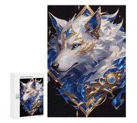 Puzzle pour Adolescents 300 PCS White Wolf with Blue and Gold Accents Puzzle Anti-Stress, Jouet De Décoration Intérieure, Cadeau Unique d'anniversaire Et De Noël 300 PCS