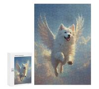 Puzzle Pour Adolescents 300 PCS Winged Samoyed Dog Flying dans Sky Samoyed Angel Heavenly Tribute Art Puzzle Pour Adultes Jeux Amusants Parfait Pour Décorer Et Faire Des Cadeaux Pour Toute La Famille