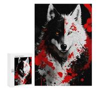 Puzzle pour Adolescents 300 PCS Wolf in Red and Black Puzzle Anti-Stress, Jouet De Décoration Intérieure, Cadeau Unique d'anniversaire Et De Noël 300 PCS