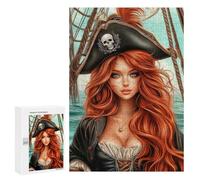 Puzzle pour Adolescents 300 PCS Woman Pirate Captain with Red Hair Puzzles pour Adolescents - Jouets Anti-Stress - Assemblage De Motifs - Cadeaux Uniques pour Anniversaire Et Noël 300 PCS