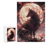 Puzzle pour adolescents 300 pièces Noir Sakura Kitsune Puzzle pour Adultes Jeu familial Décoration difficile à compléter 300 pièces
