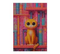 Puzzle pour Adolescents 38x26cm/1000pcs Colorful Cat Bookshelf Illustration Puzzle À Monter Soi-même - Jouets pour Améliorer La Mémoire - Cadeaux Uniques pour Un Anniversaire Ou Noël 38x26cm/1000pcs