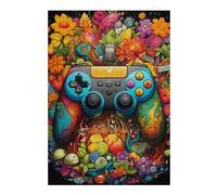 Puzzle pour Adolescents 38x26cm/1000pcs Colorful Floral Gaming Controller Artwork Puzzle Adulte Anti-Stress, Décoration Murale, Idéal comme Cadeau pour Toute La Famille 38x26cm/1000pcs