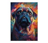 Puzzle pour Adolescents 38x26cm/1000pcs Colorful Pug Portrait Puzzles pour Adultes Jeu De Réflexion Course De Vitesse Interaction Parent-Enfant 38x26cm/1000pcs