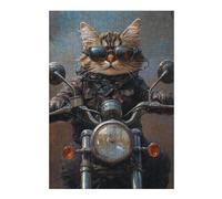 Puzzle pour Adolescents 38x26cm/1000pcs Cool Cat Biker Art Print Puzzle Anti-Stress, Jouet Idéal pour Se Détendre Pendant Les Vacances À La Maison, Parfait comme Cadeau 38x26cm/1000pcs