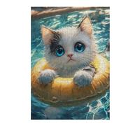 Puzzle pour Adolescents 38x26cm/1000pcs Cute Kitten in Pool Float Puzzle Anti-Stress - Analyse Et Logique - Niveau Difficile Et Stimulant 38x26cm/1000pcs