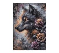 Puzzle pour Adolescents 38x26cm/1000pcs Fantasy Charcoal Wolf in A Rose Forest Puzzle pour Adultes, Jouet, Décoration Murale, Défi Difficile, Activités Amusantes À La Maison 38x26cm/1000pcs