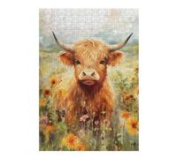 Puzzle pour Adolescents 38x26cm/1000pcs Highland Cow in Flower Field-3 Puzzle Anti-Stress, Jouet Idéal pour Se Détendre Pendant Les Vacances À La Maison, Parfait comme Cadeau 38x26cm/1000pcs