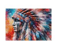 Puzzle pour Adolescents 38x26cm/1000pcs Native American Warrior Portrait Puzzle Anti-Stress, Jouet Idéal pour Se Détendre Pendant Les Vacances À La Maison, Parfait comme Cadeau 38x26cm/1000pcs