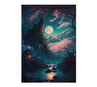 Puzzle pour Adolescents 38x26cm/1000pcs Night Moonlit Sakura Valley Puzzle pour Adultes Jeux Relaxants Décoration Parfaite Difficile À Compléter 38x26cm/1000pcs