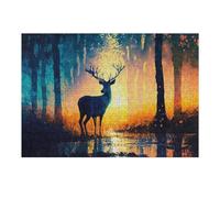 Puzzle pour Adolescents 38x26cm/1000pcs Pièces De Puzzle Deer in The Forest at Sunset Puzzles pour Adultes Jeu Manuel Décoration Parfaite Défi À Compléter 38x26cm/1000pcs