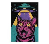 Puzzle pour Adolescents 38x26cm/1000pcs Pièces De Puzzle Surprised Cat UFO Puzzles pour Adultes, Jouet, Décoration Murale, Améliore La Mémoire, Difficile À Compléter 38x26cm/1000pcs