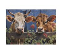 Puzzle pour Adolescents 38x26cm/1000pcs Pièces De Puzzle Two Cows Peeking Over Fence -2 Puzzles pour Adultes Jeu Manuel Décoration Parfaite Défi À Compléter 38x26cm/1000pcs