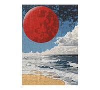 Puzzle pour Adolescents 38x26cm/1000pcs Red Moon Over Ocean Puzzle pour Adultes Jeu Manuel Défi Difficile Jeu Stimulant Cadeaux 38x26cm/1000pcs