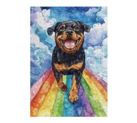 Puzzle pour Adolescents 38x26cm/1000pcs Rottweiler on Rainbow Bridge Puzzle pour Adultes, Jouet, Décoration Murale, Défi Difficile, Activités Amusantes À La Maison 38x26cm/1000pcs