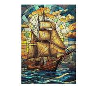 Puzzle pour Adolescents 38x26cm/1000pcs Stained Glass Sailing Ship Illustration Puzzle pour Adultes Jeux Relaxants Décoration Parfaite Difficile À Compléter 38x26cm/1000pcs