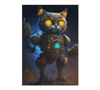 Puzzle pour Adolescents 38x26cm/1000pcs Steampunk Cat Robot Art Puzzle pour Adultes, Jeu Familial, Défi Difficile, Cadeaux De Noël Et d'anniversaire 38x26cm/1000pcs