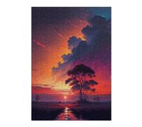 Puzzle pour Adolescents 38x26cm/1000pcs Tree by The River Sunset Jeu De Réflexion pour Adultes, Amusant Et Humoristique, pour Stimuler Votre Cerveau 38x26cm/1000pcs