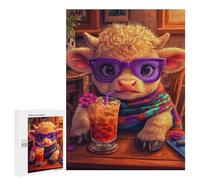 Puzzle pour Adolescents 500 PCS Baby Highland Cow with Sunglasses Puzzle Anti-Stress, Jouet De Décoration Intérieure, Cadeau Unique d'anniversaire Et De Noël 500 PCS