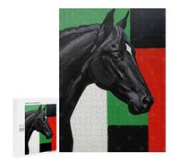 Puzzle pour Adolescents 500 PCS Black Horse Portrait with Geometric Background Puzzles pour Adultes Jeux De Famille Cadeau d'anniversaire Activités Amusantes À La Maison, 500 PCS