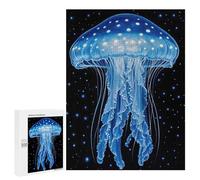 Puzzle pour Adolescents 500 PCS Blue Glow Jellyfish Poster Puzzle Anti-Stress, Jouet De Décoration Intérieure, Cadeau Unique d'anniversaire Et De Noël 500 PCS