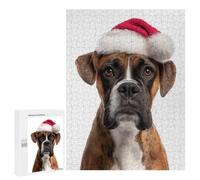 Puzzle pour Adolescents 500 PCS Christmas Boxer Dog with Santa Hat Puzzles pour Adolescents - Jouets Anti-Stress - Améliore La Mémoire - Idéal comme Cadeau 500 PCS