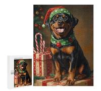 Puzzle pour Adolescents 500 PCS Christmas Rottweiler with Presents -1 Puzzles pour Adultes - Jeu Éducatif Anti-Stress Et Défi Unique 500 PCS